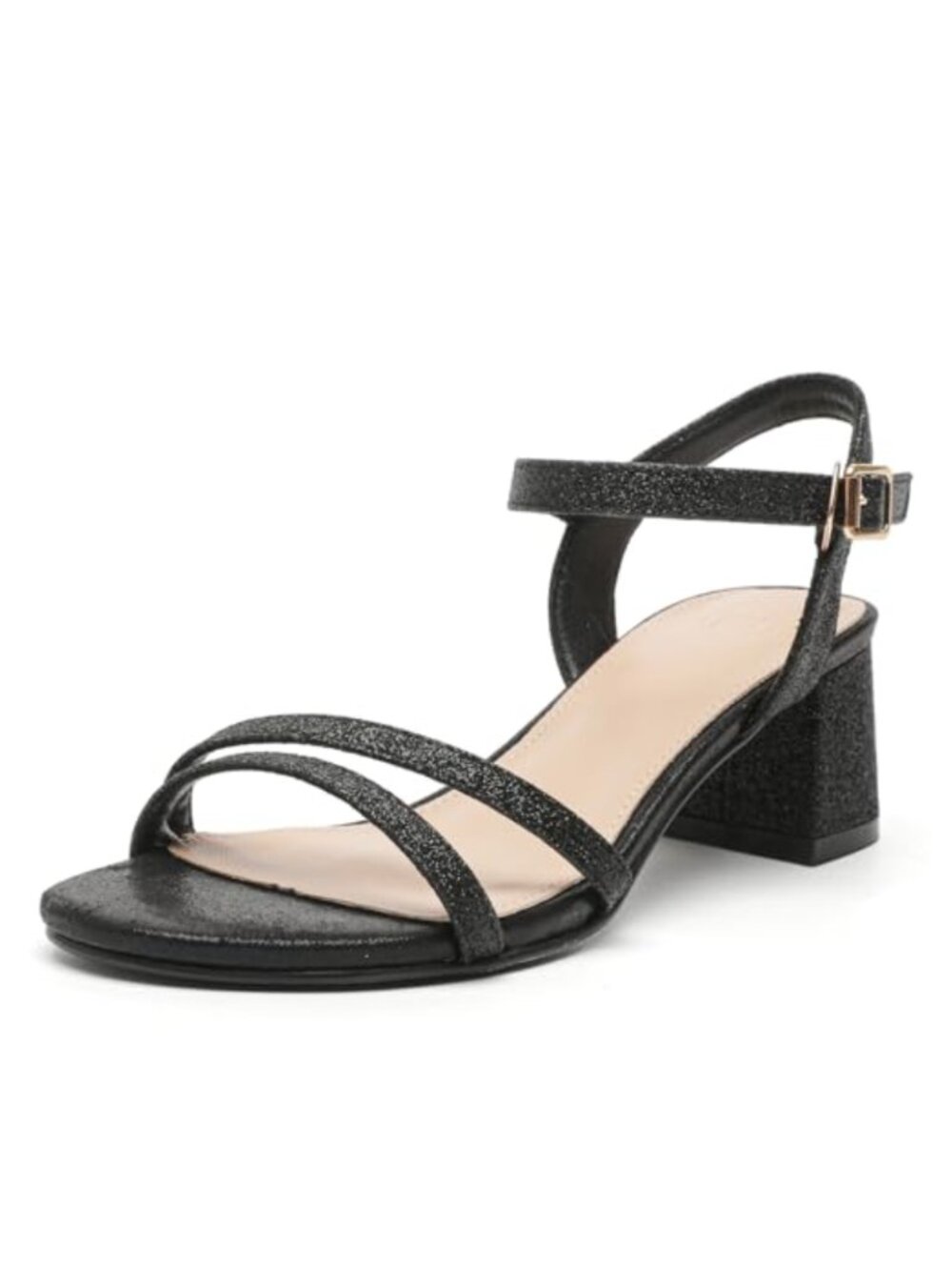kkdom Women's Open Toe Block Heel Sandals with Ankle Strap and Buckle
